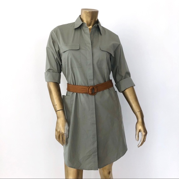 THEORY MELIBA COTTON SHIRT DRESS IN SAGE KHAKI 4 - Picture 7 of 7